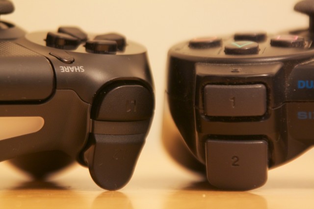 The secondary shoulder buttons on the PS4 controller (left) are worlds better than those on the PS3 (right).