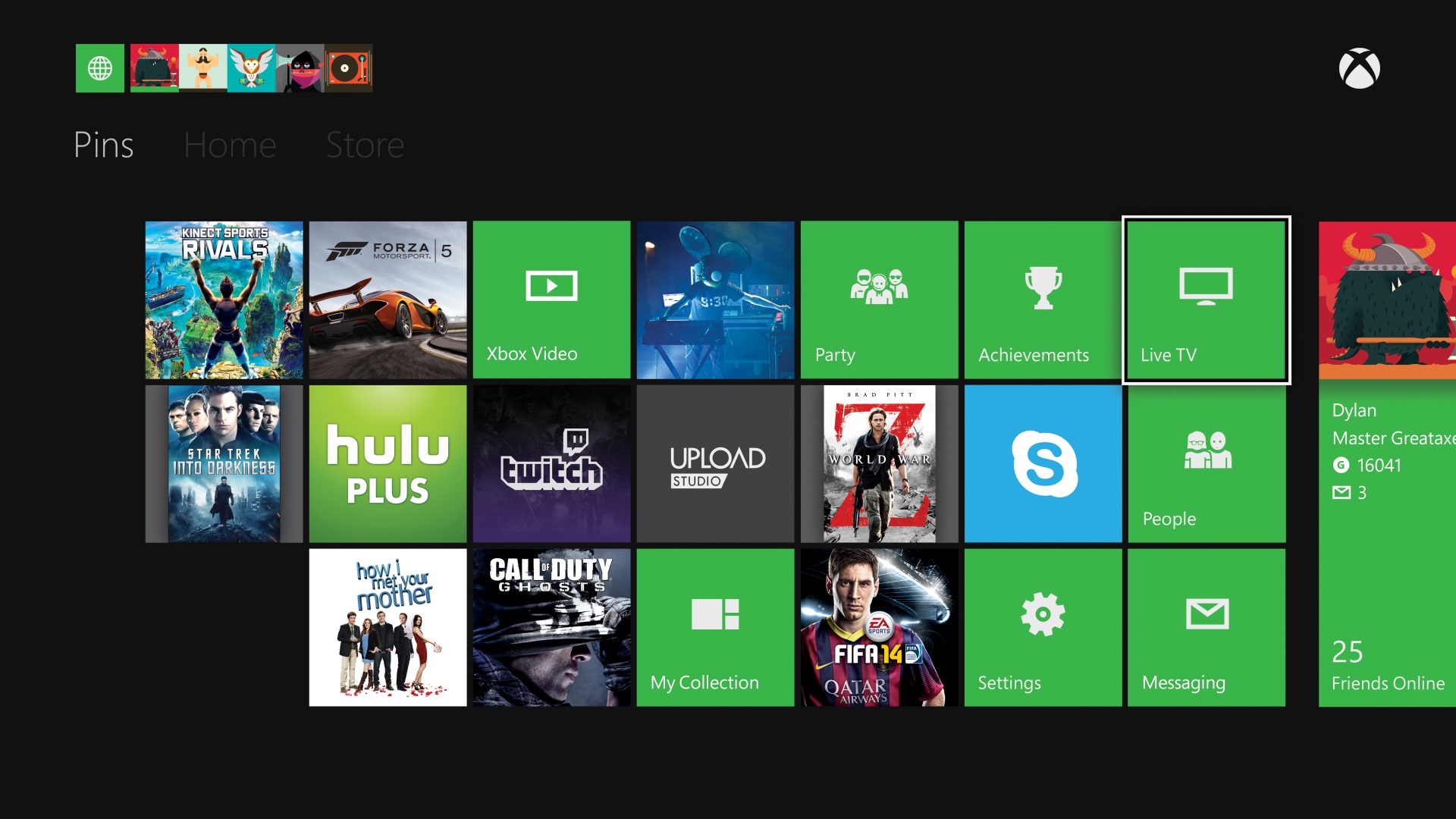 xbox one home page