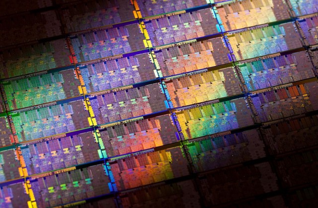 Shades of 60 elements that make up a computer chip.