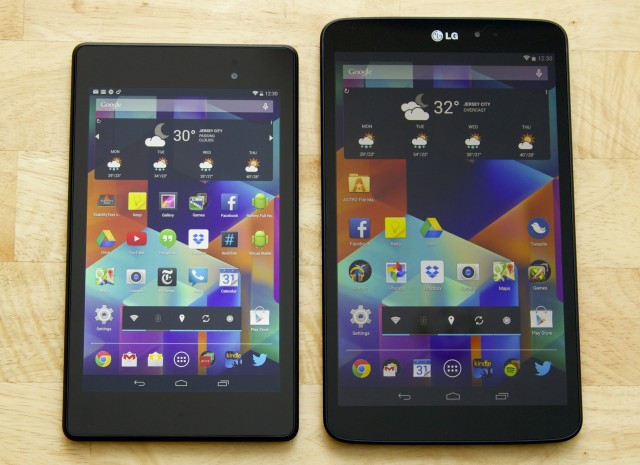The G Pad (right) looks and feels like a slightly larger 2013 Nexus 7 (left).