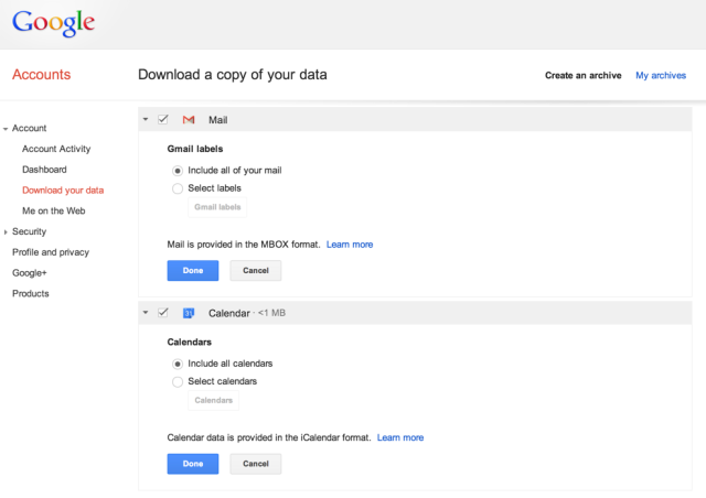 Google announces data export feature for Gmail Google Calendar data