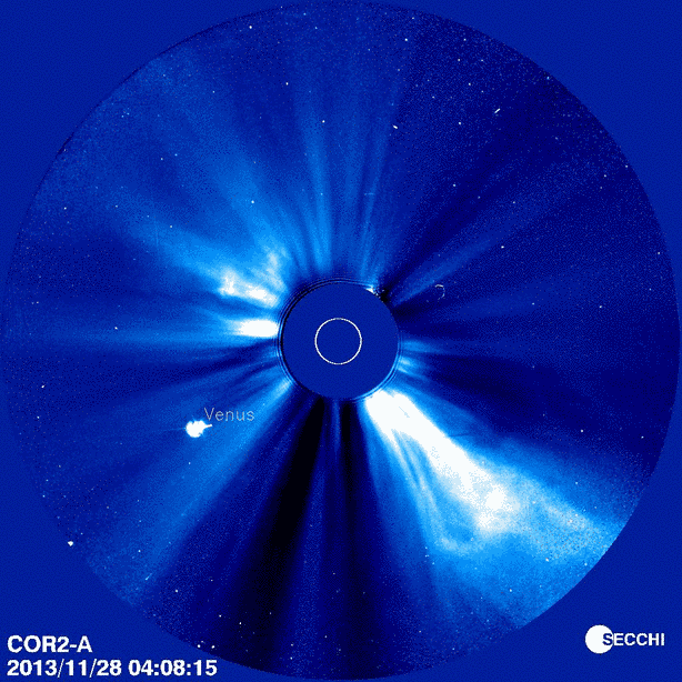 Comet C/2012 S1 ISON in the Cor-2 images from the NASA STEREO Ahead spacecraft.