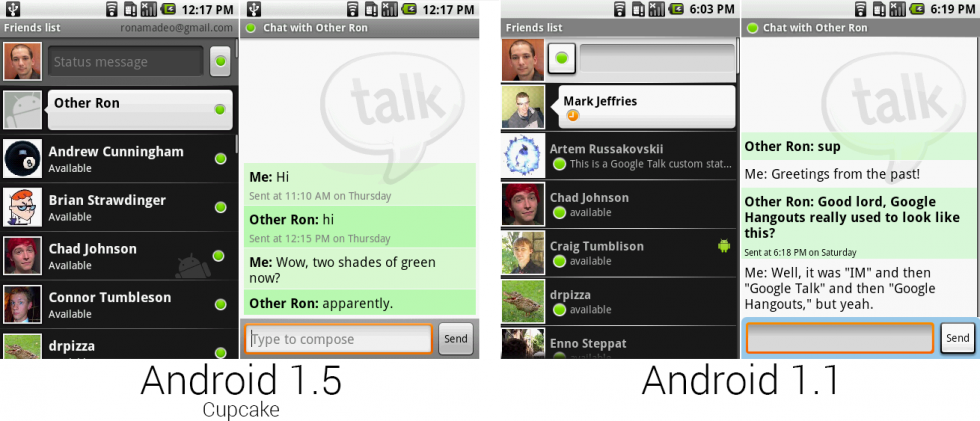 Google Talk running in the Google Talk app versus Google Talk running in the IM app.