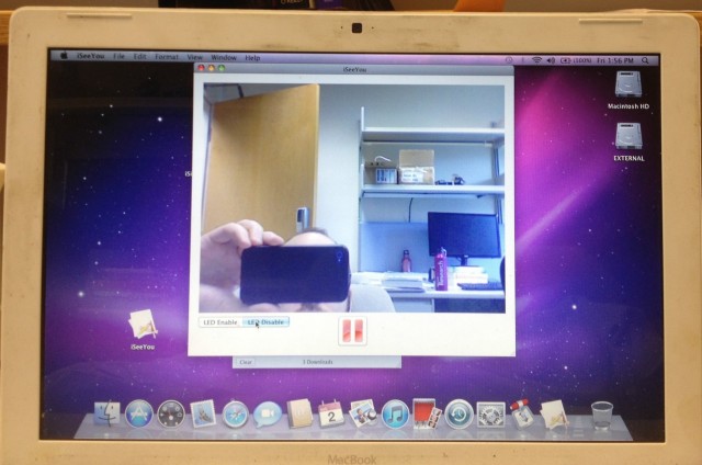 The MacBook's LED indicator is off, but its webcam is very much turned on.