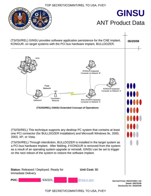 GINSU allows the NSA to slice and dice computers' hard drives and control them remotely over a covert radio connection.