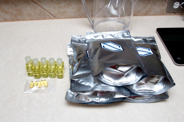 Our beta Soylent supply came with separate vials of grapeseed oil and individual fish oil capsules.