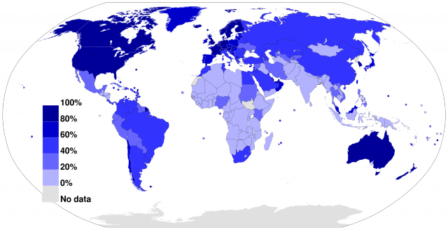 Internet users in 2012 as a percentage of a country's population. 