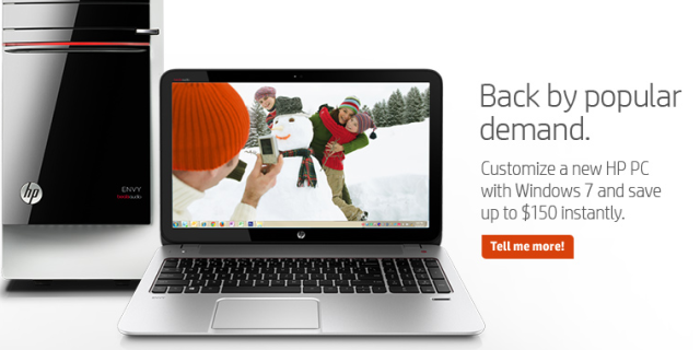 HP offers Windows 7 on some new PCs “by popular demand”