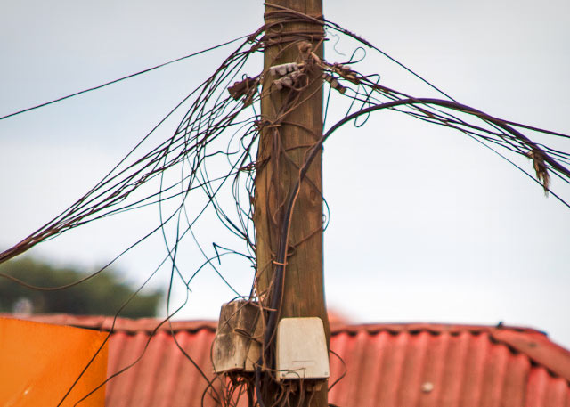 A telephone pole in Kampala, Uganda.