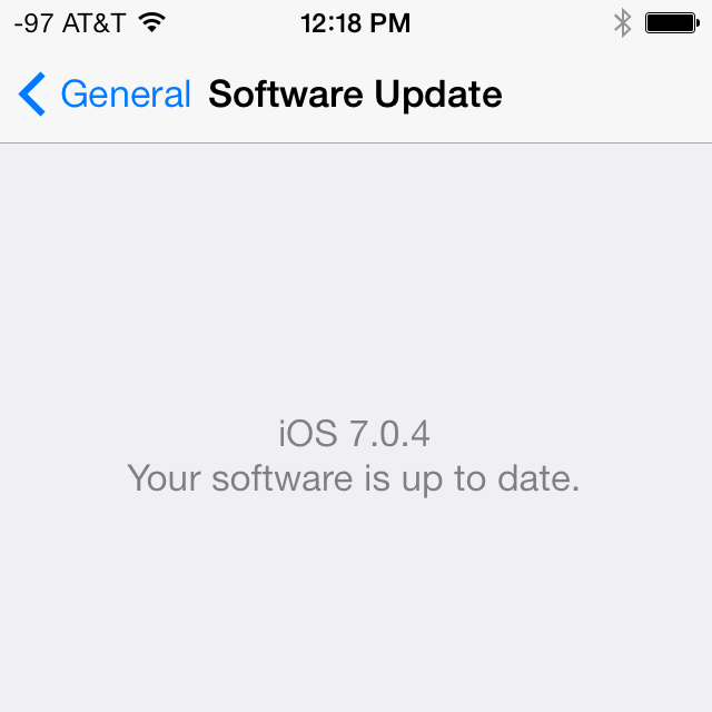 The iOS 7.0.5 update won't apply to many iDevices. This AT&T iPhone 5S reports that version 7.0.4 is the latest available version.