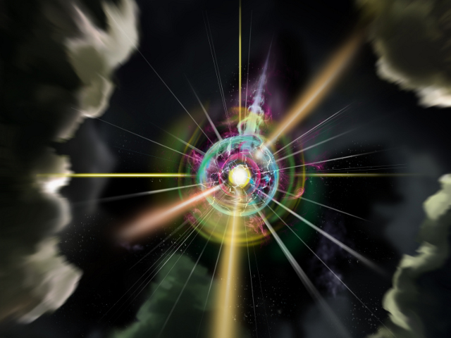 Extremely fanciful artist's depiction of a magnetic monopole: an isolated north pole of a magnet.