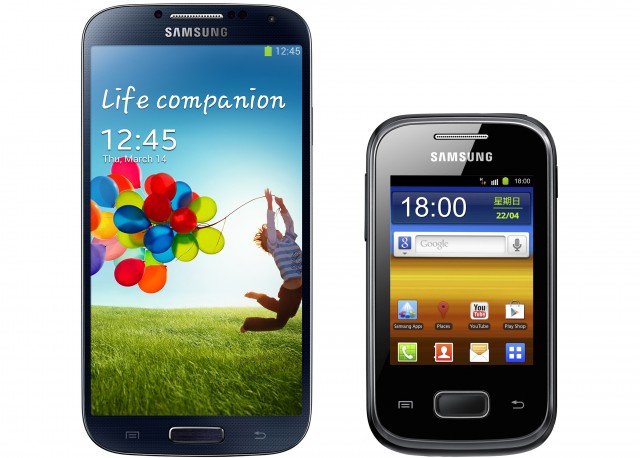 To-scale images of the Samsung Galaxy S4 (left) and a popular device in the developing, the Samsung Galaxy Pocket (right).