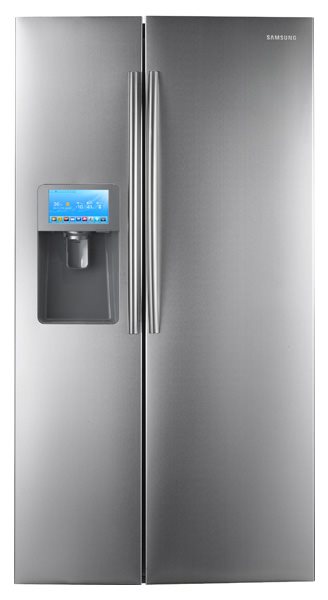 This is a Samsung smart fridge, and it lets you run Twitter on your fridge for who on Earth knows what reason.