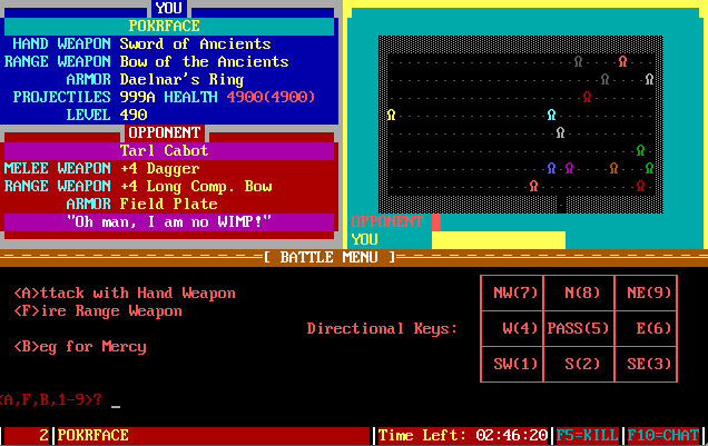 The Pit, a BBS door game. In this shot, I'm attacking these guys. Or maybe they're attacking me.