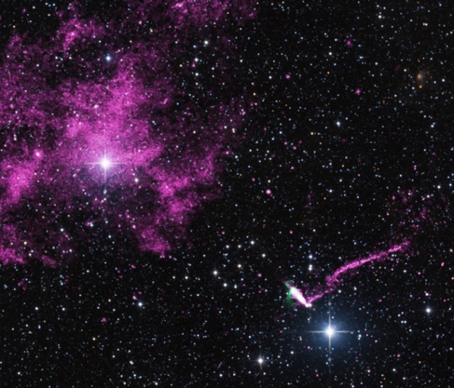 Neutron star spotted moving 5 million mph, trailing particle jet