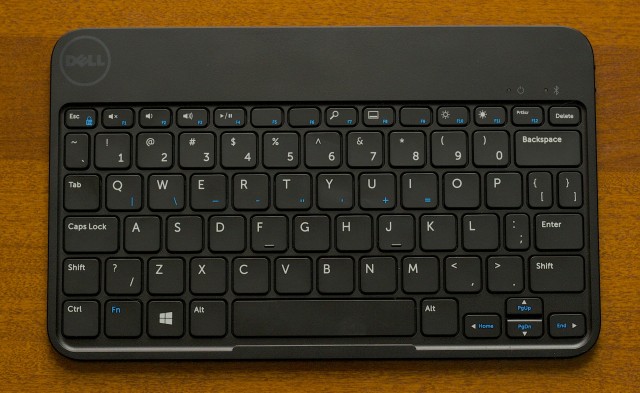 The keyboard's QWERTY keys are near full-size, but most of the ones to the left and right are a bit squished.