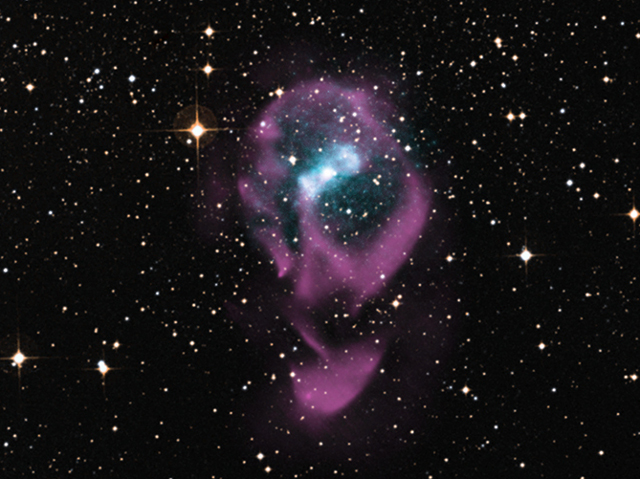 Composite X-ray, visible-light, and radio image of the X-ray binary Circinus X-1. This object is a neutron star in mutual orbit with an ordinary star. Such systems could have been responsible for the reionization of the cosmos in the era of the first stars and galaxies.