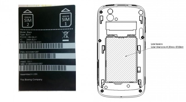 Schematics for the FCC labeling of the Boeing Black, a secure Android smartphone for a very select set of customers.
