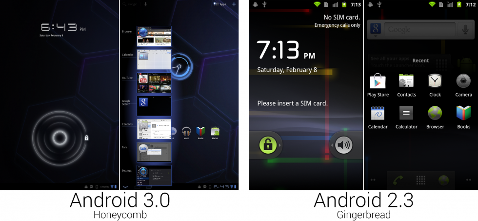 The new lock screen and Recent Apps interface.