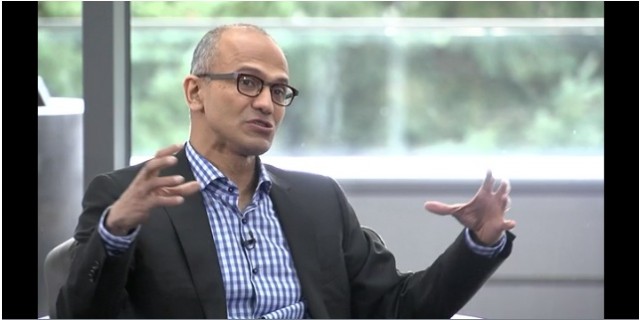 Satya Nadella, speaking during a Microsoft webcast Tuesday, sees software as Microsoft's strength in the "mobile first, cloud first" world.