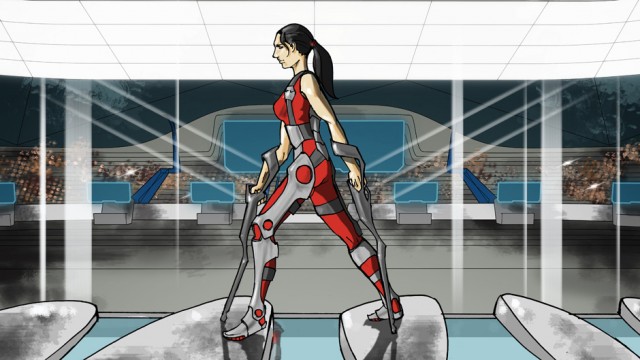Powered exoskeleton race graphic. 