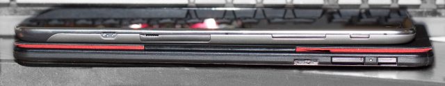 Miix 2 8 on top, ThinkPad 8 underneath. On the top, from left to right: USB 2, microSD (and micro SIM, on 3G models) behind the cover, volume button, power button. On the bottom: USB 3, volume, power.