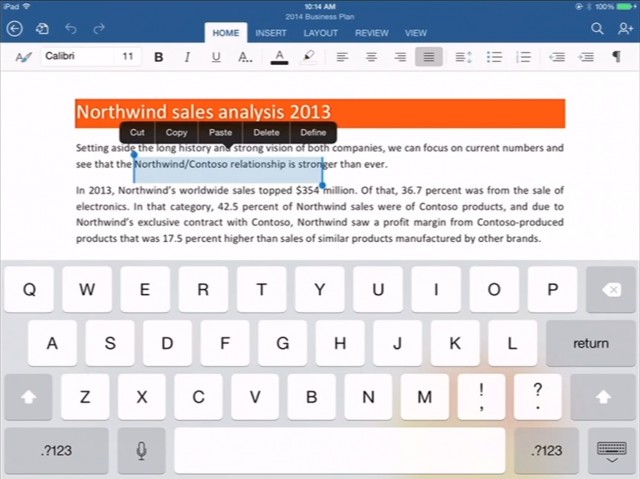 A live demo of Word for iPad.