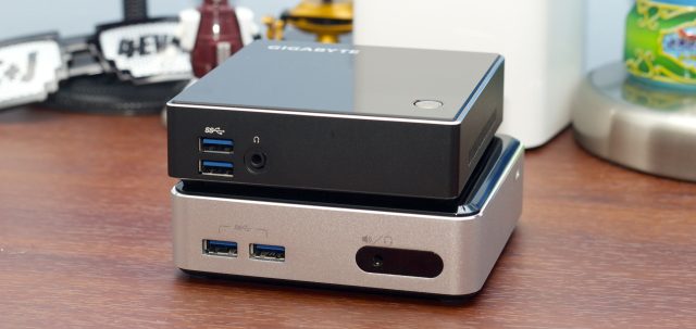 Gigabyte's AMD Brix (top) is, if anything, even smaller than Intel's latest NUC (bottom).