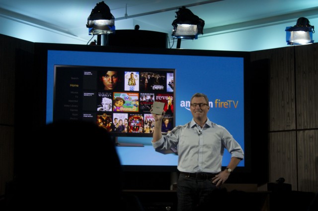 A demonstration of the Fire TV's physical size. 