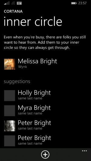 Cortana makes some sensible guesses as to who should be in your Inner Circle.