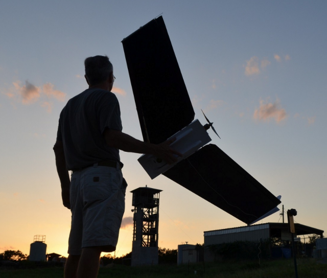 The FAA has barred search-and-rescue volunteer Gene Robinson from flying this five-pound Spectra styrofoam drone to find the missing.