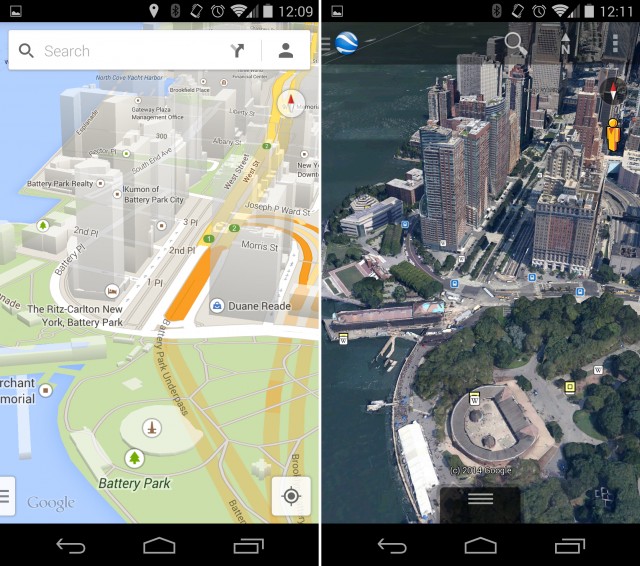 The Android Google Maps and Google Earth clients.