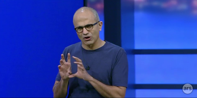 Satya Nadella presenting last week at Build.