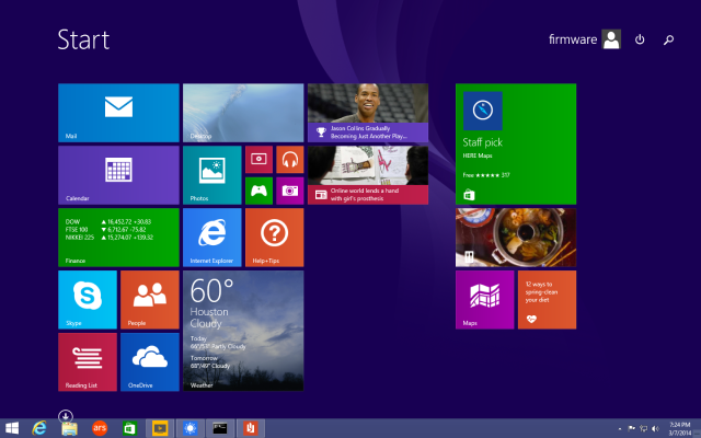 The Windows taskbar can now appear on top of the Start screen, and full-screen Modern/Metro apps can be pinned to it.