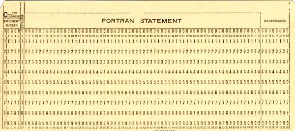 A Hollerith card that, when punched, will contain one Fortran statement.