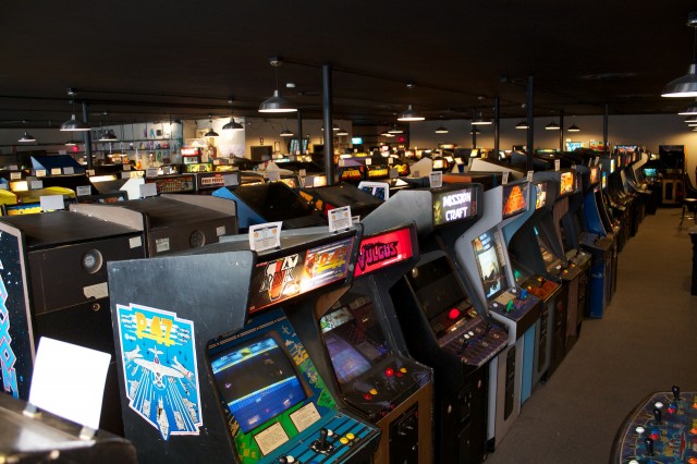 Row upon row of vintage arcade games.