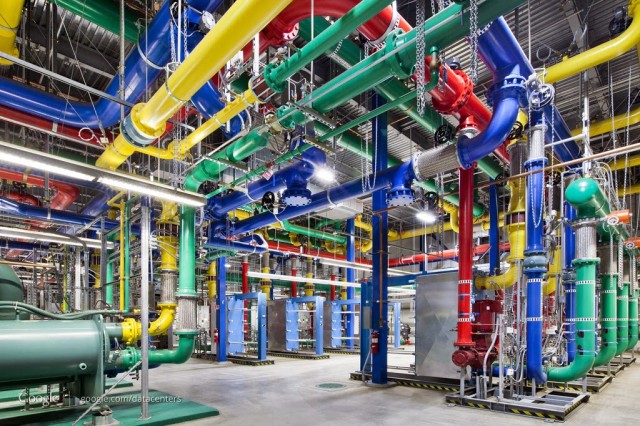 The mechanical plant at Google's data center in The Dalles, OR. Google continuously tracks performance of heat exchangers and other equipment in this image.