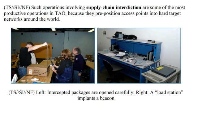 NSA techs perform an unauthorized field upgrade to Cisco hardware in these 2010 photos from an NSA document.