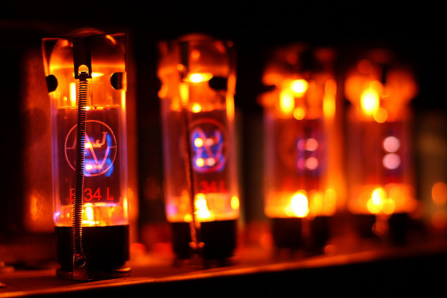 Vacuum tubes in a guitar amplifier.