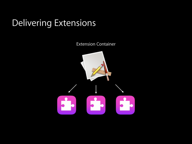 Extensions are delivered as binaries that live within a "containing app."