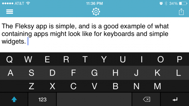 Containing apps don't necessarily have to be complicated, but they do have to do something. The Fleksy keyboard's containing app is an extremely basic note-taking app primarily used for practicing.