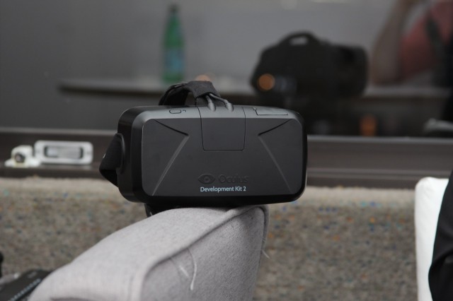 The DK2 Rift being shown at Oculus' E3 meeting room.