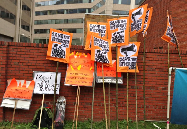 Signs from a net neutrality rally in Washington, DC, on May 15, 2014. 