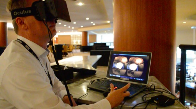 Christian Villwock of SMI uses eye-tracking software in a demo.