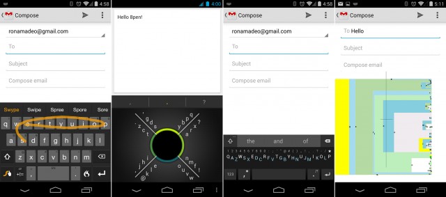 Android Keyboards: Swype, 8pen, Minuum, and Dasher.
