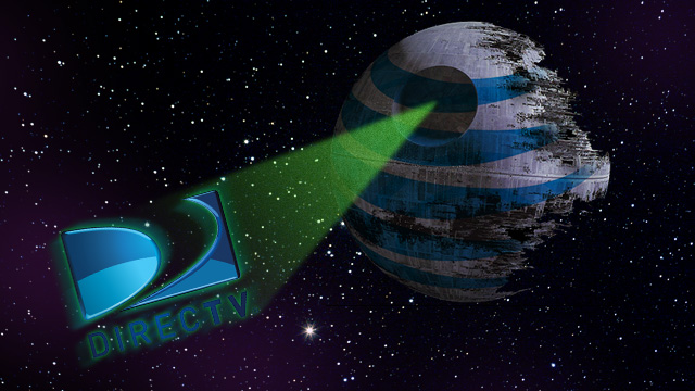 Star Wars themed illustration of the AT & T and DirecTV logos.