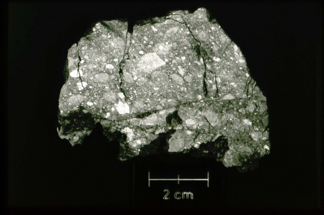 A lunar rock, which contains a distinctive isotopic signature from those of Earth rocks.