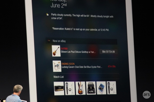 An eBay widget operating inside iOS 8's Notification Center. 