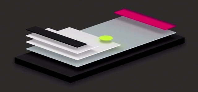 An exaggerated side view of Lollipop's layered interface and the shadows it creates.